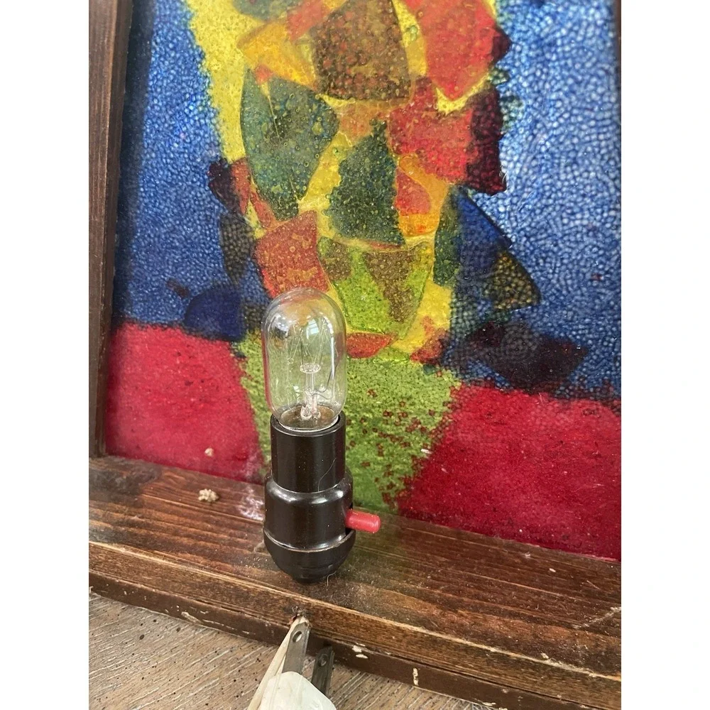 Vtg Mid Century Modern Pyramid Stained Glass Lucite Christmas Tree Lamp MCM